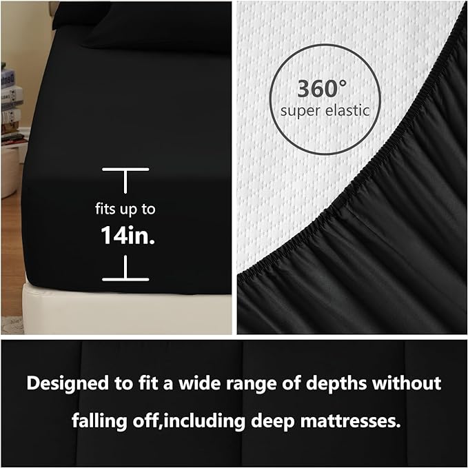 CozyLux King Size Comforter Set - 7 Pieces Bed in a Bag Set Black, King Bedding Set with All Season Quilted Comforter, Flat Sheet, Fitted Sheet, Pillowcases - LeafyLoom