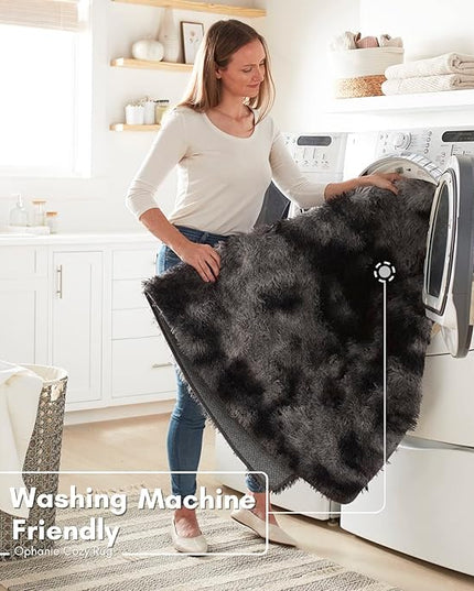 Ophanie Rugs for Bedroom, Machine Washable Fluffy Shaggy Soft Area Rug, Non-Slip Indoor Floor Carpet for Living Room, Kids Boys Teen Dorm Home Decor Aesthetic, Nursery, 4x6 Feet Black and Grey - LeafyLoom