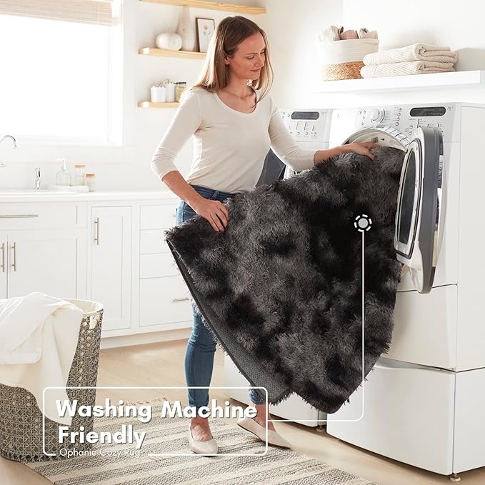 Ophanie Rugs for Bedroom, Machine Washable Fluffy Shaggy Soft Area Rug, Non-Slip Indoor Floor Carpet for Living Room, Kids Boys Teen Dorm Home Decor Aesthetic, Nursery, 4x6 Feet Black and Grey - LeafyLoom