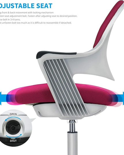 Kids Desk Chair: Ergonomic Kids Computer Chair | Adjustable Kids Office Chair with Wheels & Arms | Study Chair for Girls and Boys - Kids Chair Desk with Wheel Covers (Rosie Pink) - LeafyLoom