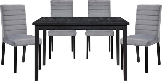 NicBex Dining Table Bar Table and Chairs Set 5Pc Dining Set with 1 Dining Table and 4X Velvet Side Chairs for Kitchen, Breakfast Nook, Small Space, Casual Style, Black - LeafyLoom