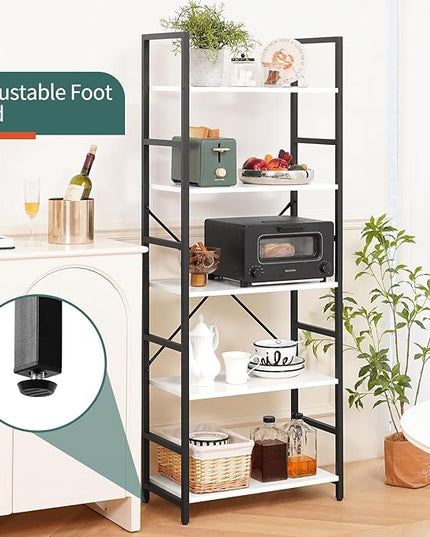 Yoobure 5 Tier Bookshelf - Tall Book Shelf Modern Bookcase for CDs/Movies/Books, Rustic Book Case Industrial Bookshelves Book Storage Organizer for Bedroom Home Office Living Room White - LeafyLoom