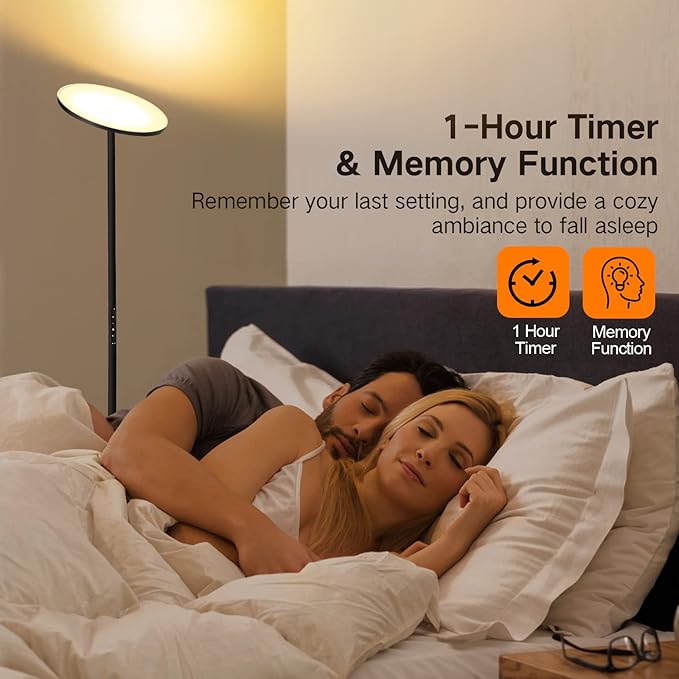 OUTON Floor Lamp, 30W/3000LM LED Modern Torchiere Sky Lamp, Super Bright Dimmable Standing Tall Lamp with 4 Color Temperatures, Remote Touch Control, 1 Hour Timer for Living Room Bedroom Office, Black - LeafyLoom