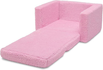 Delta Children Cozee Flip-Out Sherpa 2-in-1 Convertible Chair to Lounger for Kids, Pink - LeafyLoom