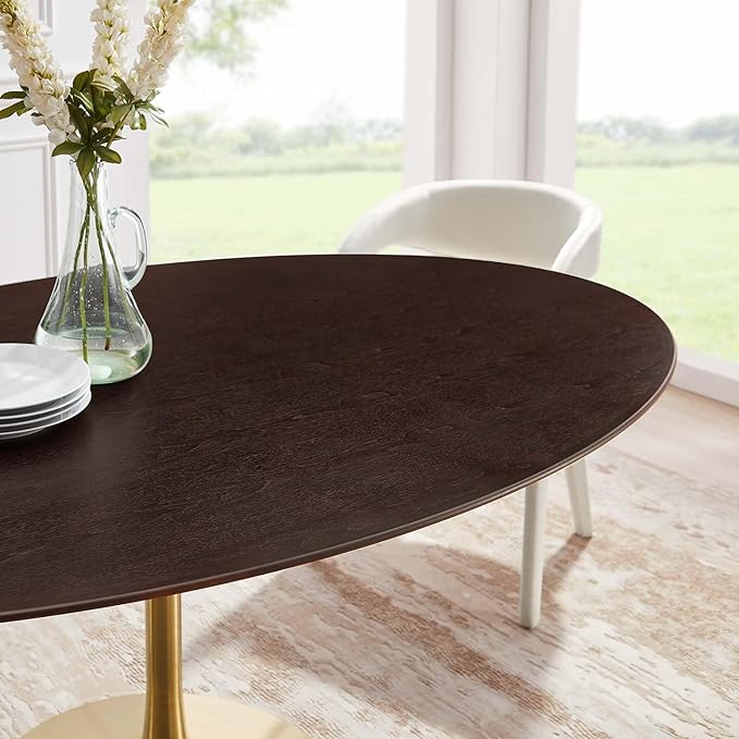 Modway Lippa Dining Table, 78", Gold Cherry Walnut - LeafyLoom