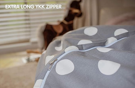 Wekapo Stuffed Animal Storage Bean Bag Chair Cover for Kids | Stuffable Zipper Beanbag for Organizing Children Plush Toys Large Premium Cotton Canvas (Gray Dot, X-Large) - LeafyLoom