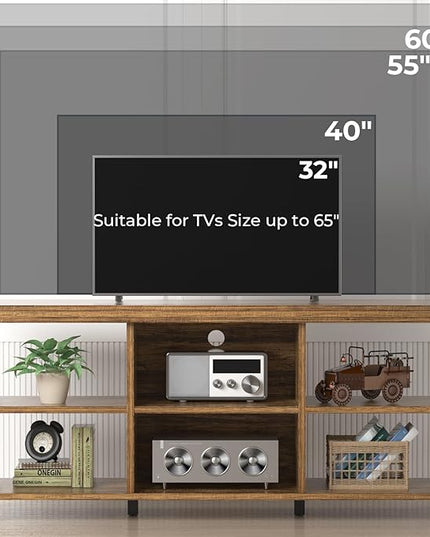 GreenForest TV Stand for TV up to 65 inches, Entertainment Center with 6 Storage Cabinet for Living Room, 55 inch Farmhouse Television Stands Console Table, TV stands for Living Room, Walnut - LeafyLoom