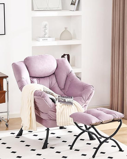 Lazy Chair with Ottoman, Modern Chair with Folding Footrest, Lounge Accent Chair, Comfortable Reading Chair (Light Purple) - LeafyLoom