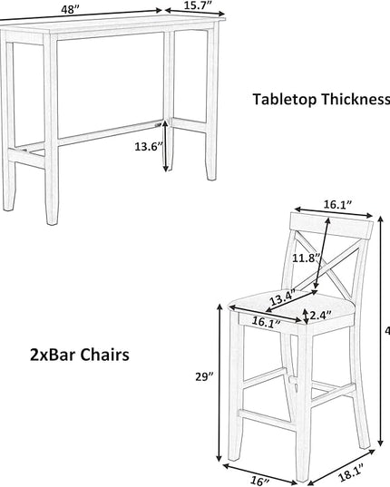 Voohek 3-Piece Bar Table and Chairs Set, Wood Counter Height Dining Furniture for 2, Small Space, Kitchen, Breakfast Nook, Bistro,Apartment, Industrial Style, White - LeafyLoom