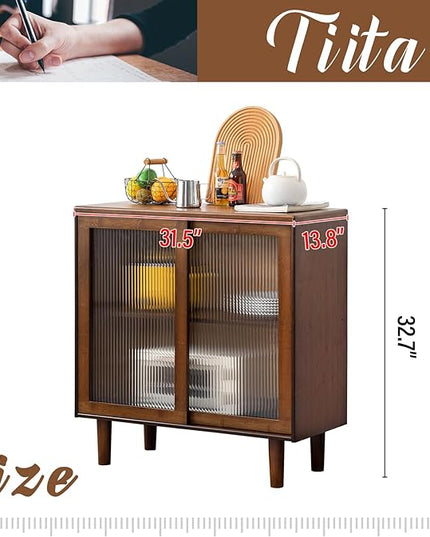 Tiita Bamboo Sideboard Buffet Cabinet, Rattan Kitchen Storage Cabinet, Boho Coffee Bar Tables for Kitchen Living Room Hallway Office, Walnut - LeafyLoom