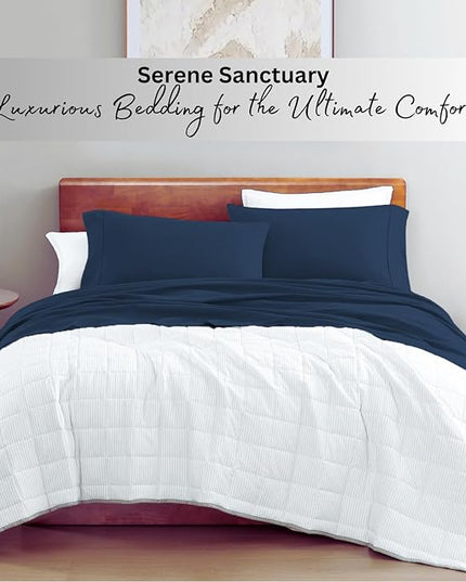 LANE LINEN 100% Organic Cotton Twin Bed Sheet Set, 3 Pc Twin Size Sheet Set, Soft & Breathable Twin Sheet Set Boys, Hotel Style Bedding Sheets & Pillowcases, 15" Deep Twin Fitted Sheet - Estate Blue - LeafyLoom
