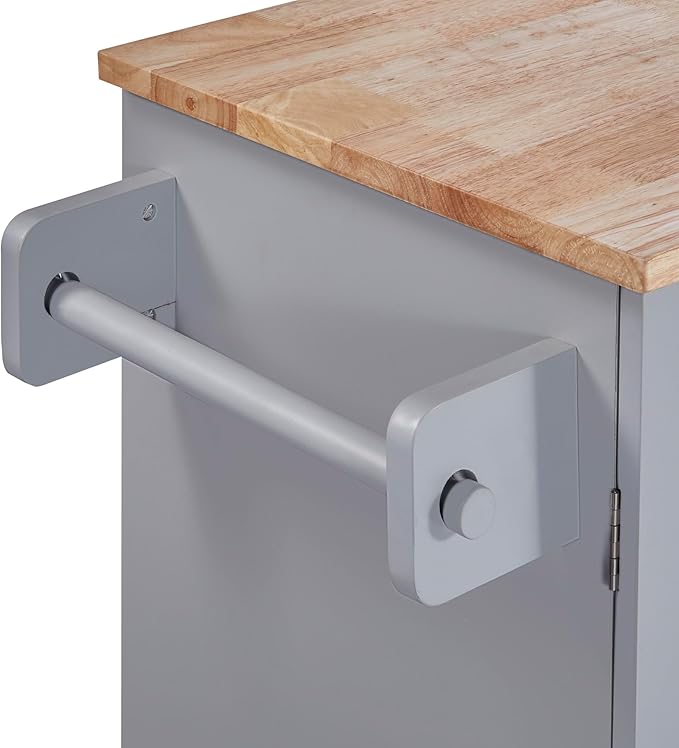 Rolling Kitchen Island with 3 Drawer and 2 Slide-Out Shelf,Rubber Wood Top Cart W/Spice-Rack & Tower-Rack,Internal Storage Rack,for Home Refectory,Grey Blue - LeafyLoom