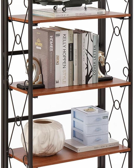 VECELO Folding Bookshelf,5 Tier Bookcase Foldable Easy Assembly, Industrial Book Shelf Storage Organizer with X Metal Frame and Anti-Toppling Design,1 Set - LeafyLoom