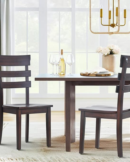 COLAMY Wooden Dining Chairs Set of 2, Ladder High Back Kitchen Side Chair, Farmhouse Armless Dining Room Chairs with Adjustable Foot Pegs, Cherry - LeafyLoom