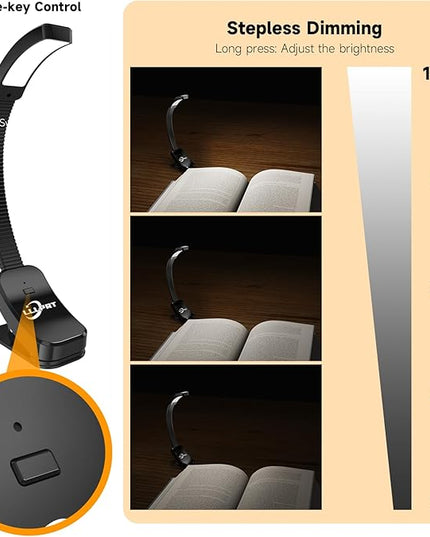 2 Pack Book Lights with Clamp, LLLPRT 10 LEDs Rechargeable USB Clip Reading Lamp with 3 Lighting Color, Stepless Dimming, Eye Friendly, 120 Hours Runtime, 360° Flexible Gooseneck, Lightweight,Portable - LeafyLoom