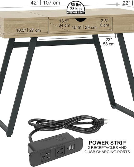 Calico Designs Rockdale Modern Office Writing Laptop Desk with Multiple Storage Compartments, Cord Management and Charging Station, Black/Honey Maple - LeafyLoom