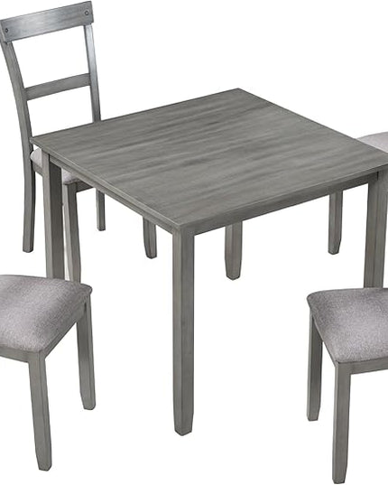 5 Piece Industrial Dinette Sets Wooden Kitchen Dining Table and 4 Matching Upholstered Chairs, for Diningroom Living Room, Easy to Assemble, Gray 1 - LeafyLoom