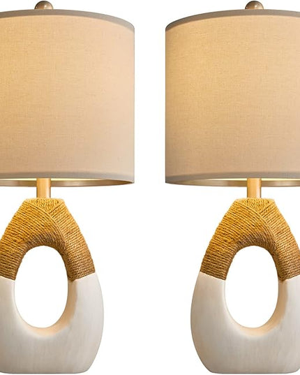 OYEARS Boho Table Lamps Bedroom Living Room Set 2 Small Farmhouse Rattan Table Lamp 19”Rustic Home Decoration Nightstand Bedside Lamp for Office Compatible with Smart Light Bulbs(Not include Bulbs) - LeafyLoom