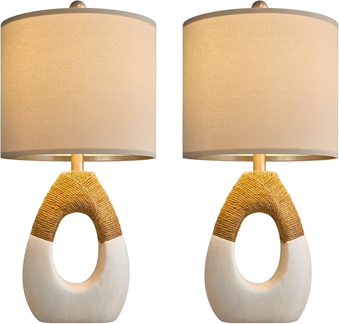 OYEARS Boho Table Lamps Bedroom Living Room Set 2 Small Farmhouse Rattan Table Lamp 19”Rustic Home Decoration Nightstand Bedside Lamp for Office Compatible with Smart Light Bulbs(Not include Bulbs) - LeafyLoom