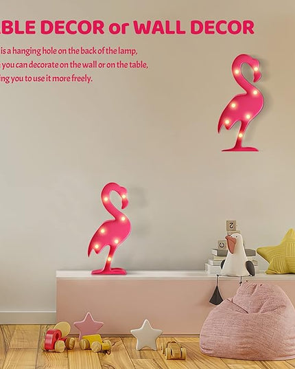 Pink Flamingo Decor, Flamingo Party Decorations, Battery Powered Flamingo Night Light for Kids, Tropical Kids Room Decor, Hawaiian Party Pecorations, Luau Party Decorations - LeafyLoom