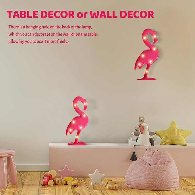 Pink Flamingo Decor, Flamingo Party Decorations, Battery Powered Flamingo Night Light for Kids, Tropical Kids Room Decor, Hawaiian Party Pecorations, Luau Party Decorations - LeafyLoom