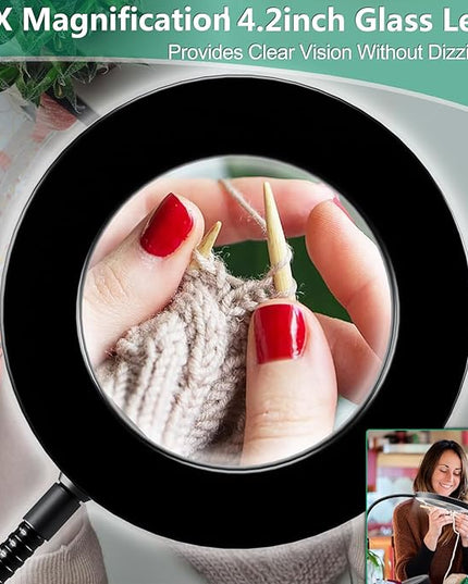 HITTI 12X Large Lens Magnifying Glass with Light and Clamp, 3 Color Modes Stepless Dimmable Lighted Magnifying Lamp, Flexible Gooseneck LED Magnifier with Light for Craft Hobby Painting Close Work - LeafyLoom