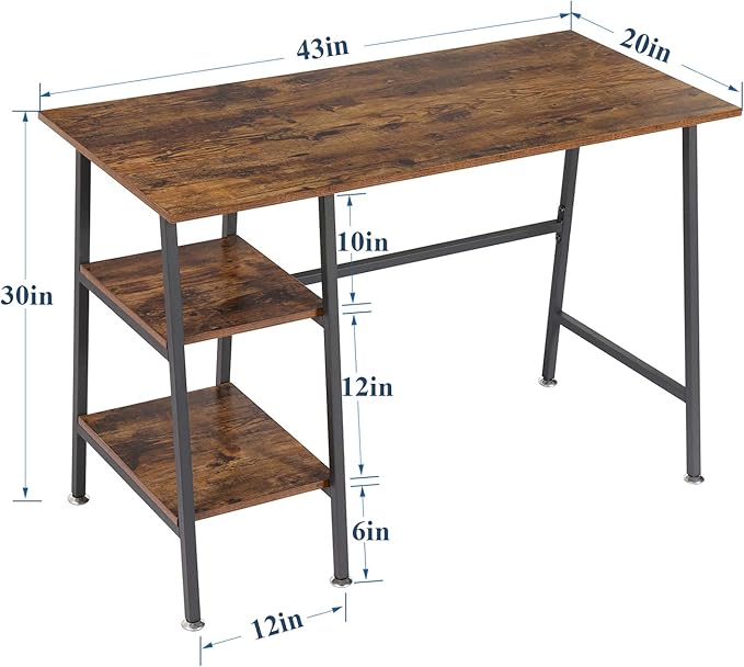 VECELO 43 Inch Computer Modern Student Writing home-office, Ladder Desk, Dark Walnut+black Leg - LeafyLoom
