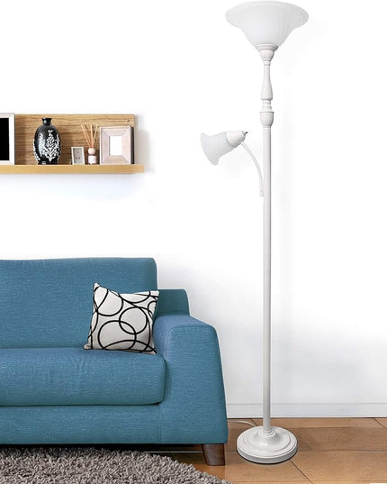 Elegant Designs LF2003-WHT 2 Light Mother Daughter Marble Glass Floor Lamp, White - LeafyLoom