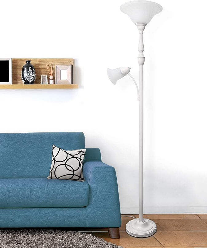 Elegant Designs LF2003-WHT 2 Light Mother Daughter Marble Glass Floor Lamp, White - LeafyLoom