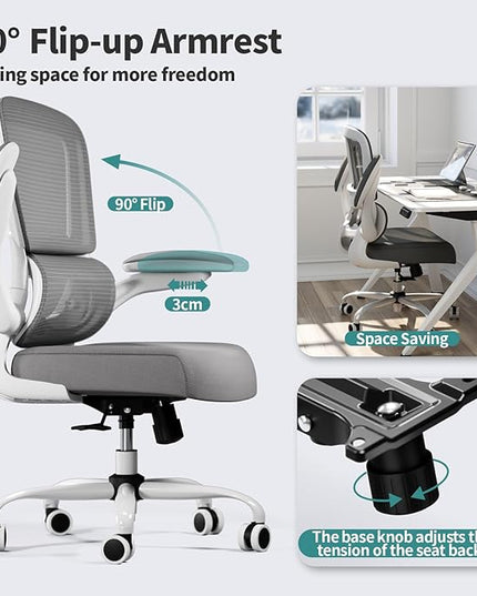 Office Chair - Ergonomic Desk Chair with Adjustable Lumbar Support, Mesh Computer Chair, Executive Chair for Home Office Comfortable Lumbar Support (White) - LeafyLoom