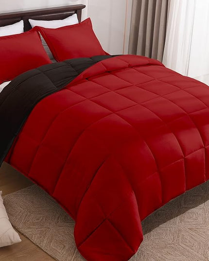 Basic Beyond Twin Comforter Set for Girls and Boys - Fluffy Twin Bed Comforter Set for All Seasons - Reversible Kids Twin Comforter Set - 2 Pieces (1 Comforter + 1 Pillow Sham) - Red/Black - LeafyLoom