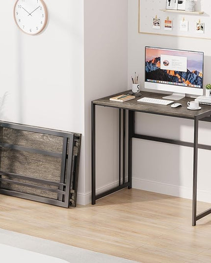 Folding Desk 32'' Computer Desk No Assembly Required Foldable Table Space Saving Writing Workstation for Home Office, Dark Grey - LeafyLoom