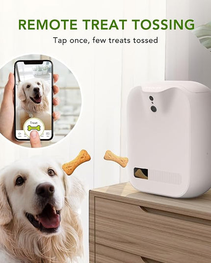 Pet Monitoring Camera Dog Treat Dispenser [New 2023 Pro] Two-Way Audio HD WiFi Dog Camera with 130° View, Remote Tossing App Compatible with Android/iOS, Night Vision, Wall Mounted CENGCEN