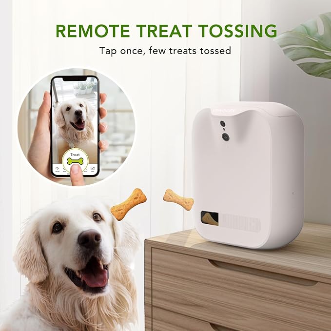 Pet Monitoring Camera Dog Treat Dispenser [New 2023 Pro] Two-Way Audio HD WiFi Dog Camera with 130° View, Remote Tossing App Compatible with Android/iOS, Night Vision, Wall Mounted CENGCEN