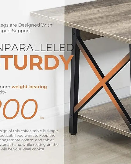 GreenForest Coffee Table Large 43.3 x 23.6 inch Rustic Farmhouse with Storage Shelf for Living Room, Easy Assembly, Grey WASH - LeafyLoom
