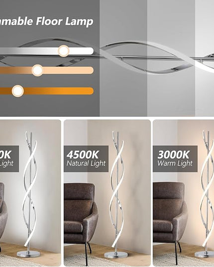 ADISUN 40W LED Modern Floor Lamp Remote Control Dimmable Spiral Floor Lamp Indoor Tall Lamp Floor Lamp for Living Rooms Family Rooms Bedrooms Offices Lighting (Silver) - LeafyLoom