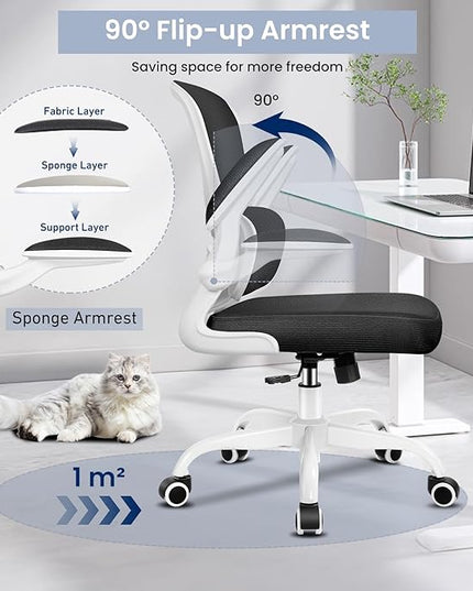 Office Chair, Ergonomic Desk Chair with Lumbar Support and Adjustable Armrests, Comfy Desk Chair Breathable Mesh Mid Back Computer Chair, Reclining Office Chair for Home Office - White - LeafyLoom