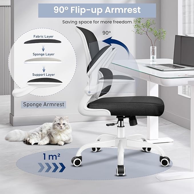 Office Chair, Ergonomic Desk Chair with Lumbar Support and Adjustable Armrests, Comfy Desk Chair Breathable Mesh Mid Back Computer Chair, Reclining Office Chair for Home Office - White - LeafyLoom