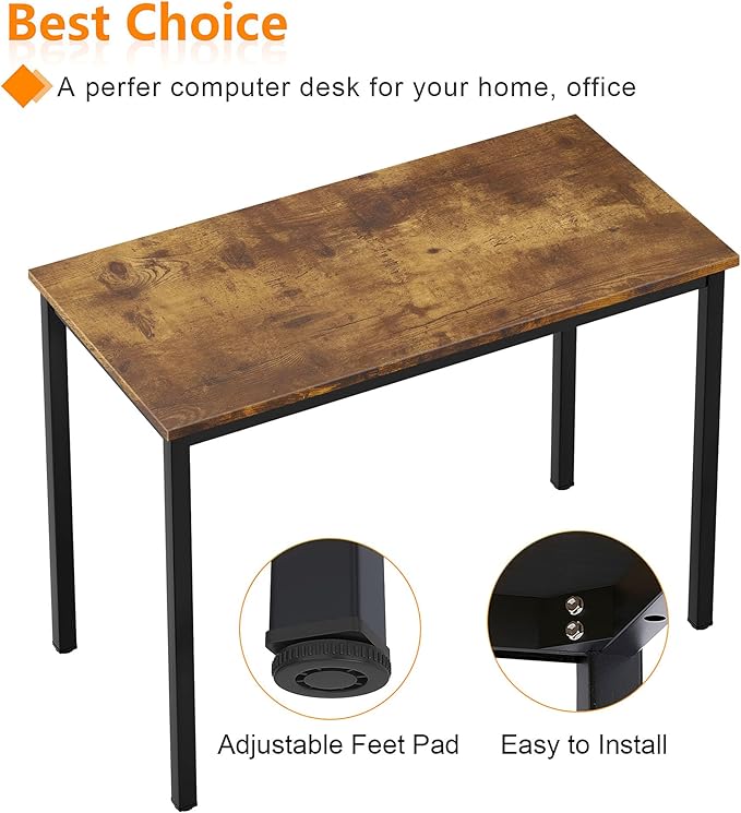 Need Small Computer Desk 31-1/2" Sturdy and Heavy Duty Writing Desk for Small Spaces and Small Desk Study Table Laptop Desk Rustic Brown & Black AC3FB (80 * 40) - LeafyLoom