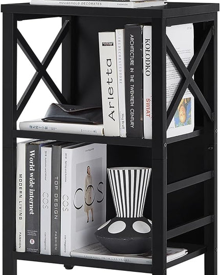 Bookcase, Industrial Small Bookshelf,3-Tier Bookcase Storage Organizer, Small Book Shelf for Small Spaces, Living Room, Bedroom and Home Office, Black - LeafyLoom