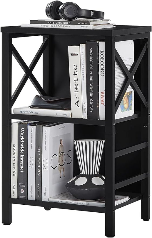 Bookcase, Industrial Small Bookshelf,3-Tier Bookcase Storage Organizer, Small Book Shelf for Small Spaces, Living Room, Bedroom and Home Office, Black - LeafyLoom