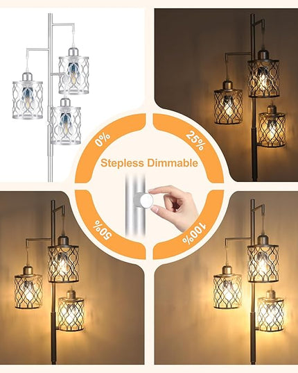 68" Farmhouse floor lamp, Dimmable Industrial Floor Lamps for Living Room, 3 Light Rustic Standing Tall Lamp Including 3 PCS 6W Edison Bulbs, Tree Floor Lamp for Bedrooms Room, Office, Bar, Silver - LeafyLoom