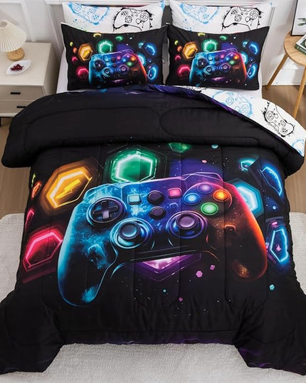 NTBED Game Console Comforter Set for Boys Girls Kids Space Universe Gaming Geometric Lightweight Microfiber Gamer Bedding Sets (Multi, Twin) - LeafyLoom