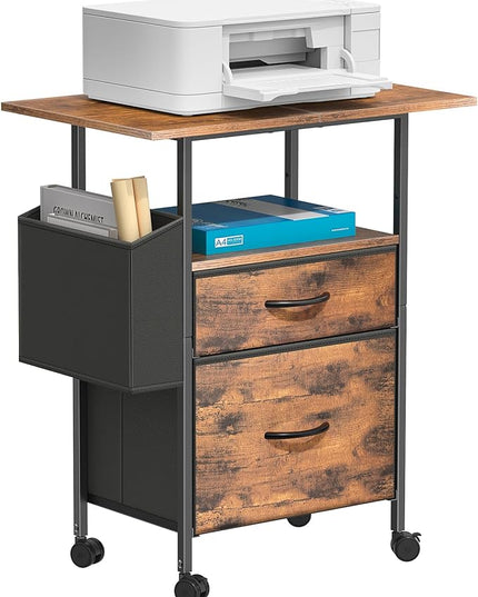 Mobile File Cabinet, 2 Fabric Drawer Filing Cabinet with Side Bag, Rolling Storage Organizer for Home Office, Vertical Printer Stand, Fits A4/Letter Size (Rustic Brown) - LeafyLoom