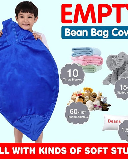 Lukeight Stuffed Animal Storage Bean Bag Chair Cover for Kids, Zipper Beanbag Chair Cover for Organizing Toddler & Kids' Rooms Plush Toys (Solid Blue, Large) - LeafyLoom