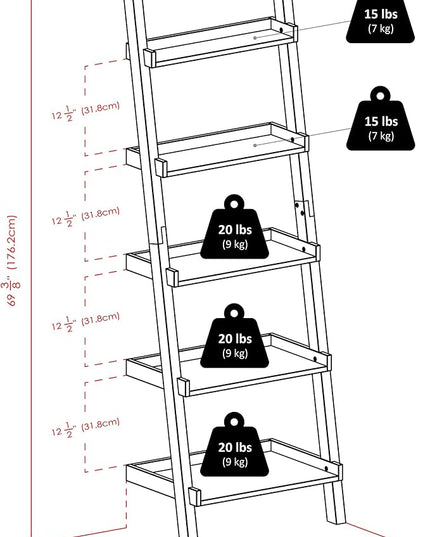 Winsome Bellamy 5-Shelf 69"H Leaning Bookcase, Black (29553) - LeafyLoom
