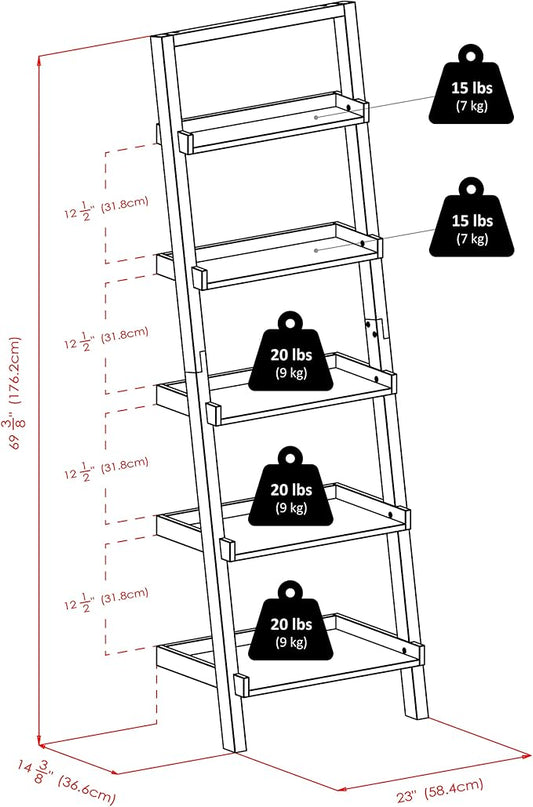 Winsome Bellamy 5-Shelf 69"H Leaning Bookcase, Black (29553) - LeafyLoom