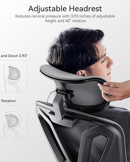 Hbada Ergonomic Office Chair, Desk Chair with Adjustable Lumbar Support and Height, Comfortable Mesh Computer Chair with Footrest 2D Headrest, Swivel Tilt Function Grey - LeafyLoom