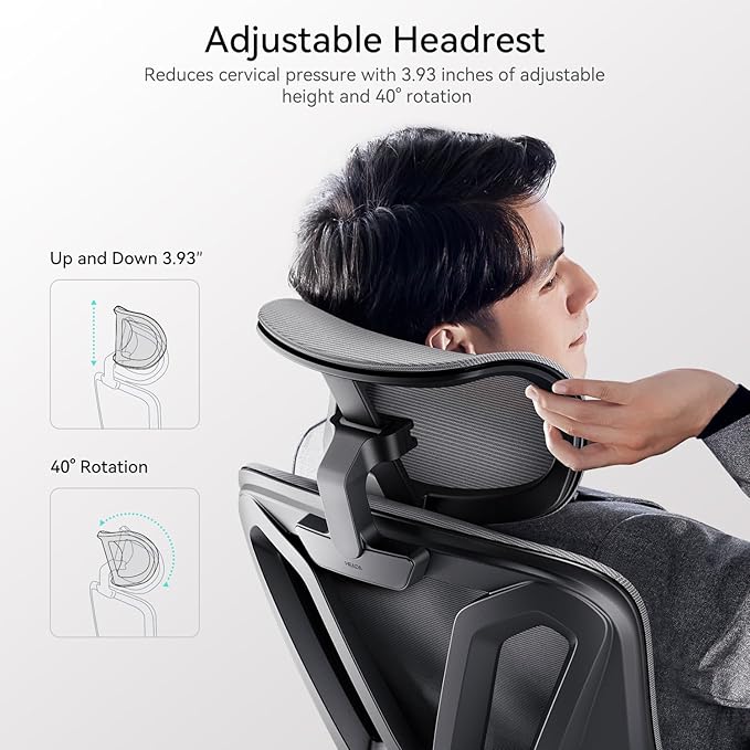 Hbada Ergonomic Office Chair, Desk Chair with Adjustable Lumbar Support and Height, Comfortable Mesh Computer Chair with Footrest 2D Headrest, Swivel Tilt Function Grey - LeafyLoom