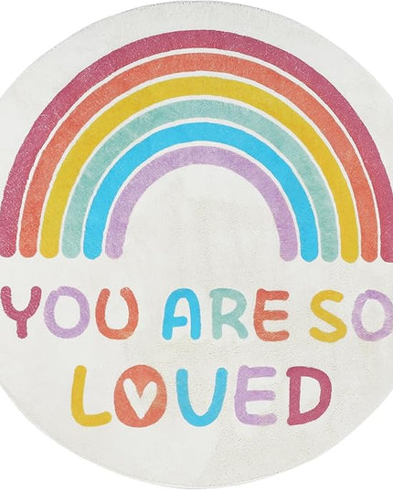Topotdor Rainbow Round Rug for Girls Bedroom,Colorful Boho Decor Nursery Area Rug,Ultra Soft Machine Washable Kids Play Mat,63" Round - LeafyLoom